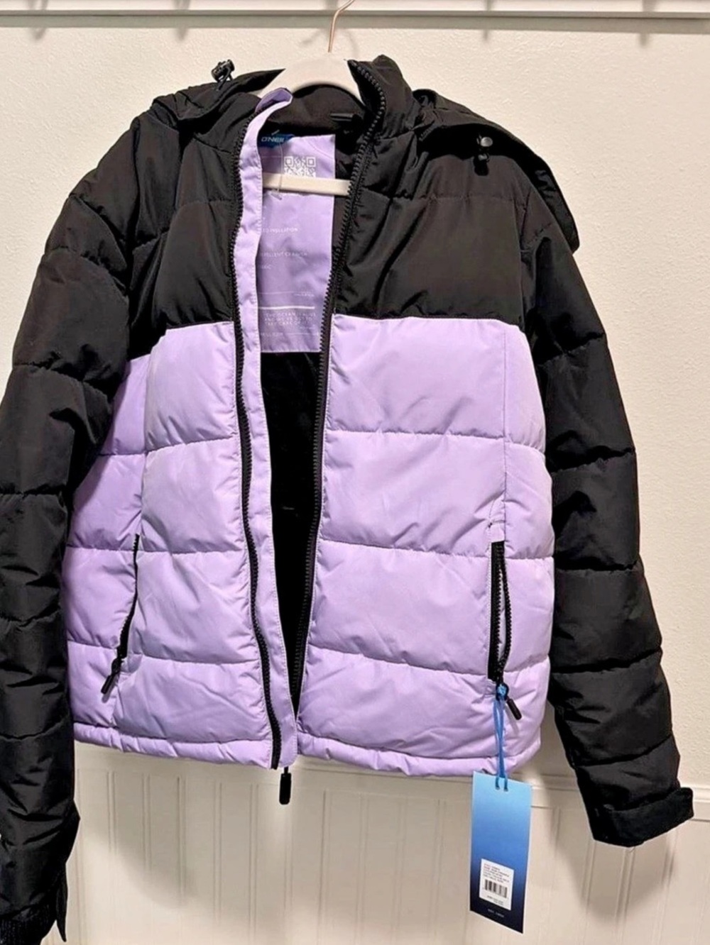 O'Neill O'Riginals Puffer Jacket Color Block Purple & Black Small